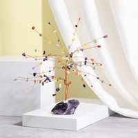 Ornement HZ en cristal violet rose, base en pierre brute, artisanat en fluorite verte, décoration de bureau à domicile, arbre en cristal naturel en gros