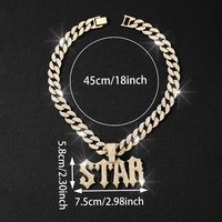 Collier avec pendentif lettre STAR en alliage et strass, style Miami Link Chain glacé, 15 mm, nouveau style