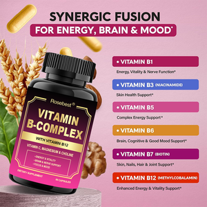 Cápsulas Veganas de Vitamina B12 + <span class=keywords><strong>Complejo</strong></span> <span class=keywords><strong>B</strong></span> 12 en 1 de Marca Privada con Certificación GMP de Rosebest, Suplemento de Apoyo Energético para Hombres y Mujeres - Product Image 3