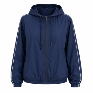 Veste coupe-vent à capuche rayée bleu marine pour <span class=keywords><strong>femme</strong></span>, légère et décontractée, avec fermeture éclair, idéale pour l'extérieur, vente en gros - Product Image 4
