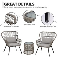 Offre Spéciale : Ensemble de Mobilier de Jardin Moderne et Confortable 3 Pièces en Rotin PE avec Chaises et Table Basse, Idéal pour l'Hôtellerie
