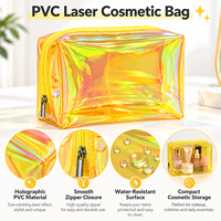 Sac cosmétique holographique en PVC effet laser, fermeture éclair métallique irisée, pour voyage, vacances, usage quotidien, couleurs personnalisées, vente en gros, OEM