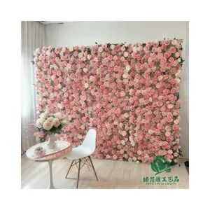 Zhen Xin Qi Handwerk individuell 5D 3D weiße Rose Hortensien aufrollbares Tuch Blume Wand Hochzeitsdekor
