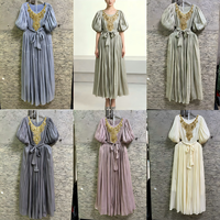 Robe Modeste Bleu Ciel Tendance pour Femme, Manches Bouffantes, Paillettes, Satin Brillant, Longue, pour Soirée, Quotidien, Décontractée, Ample, Élégante, Vestidos