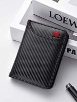 Dompet gaya bisnis pria minimalis, dompet desain serat karbon kulit PU ramping, tempat kartu dengan penutup klip untuk kartu kredit