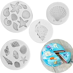 4件海洋动物硅胶模具，海星，海螺，贝壳硅胶蛋糕软糖模具