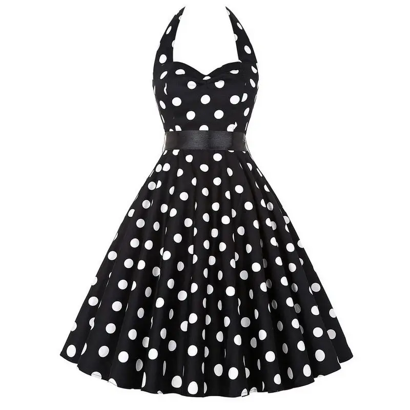 Vestido Rockabilly de lunares con cuello Halter, Retro, Floral, años 50 y 60, Pin Up, para fiesta del Día de San Valentín, 2023