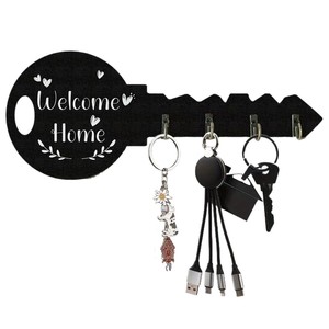 Welcome Home Key Rack Wall Mounted <b>Black</b> Wooden Key Holder With <b>Hooks</b> For Entryway Storage - Product Image 5