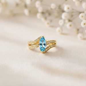 Anillo de Topacio Azul de Londres, Plata de Ley 925, Chapado en Oro, Anillo Boho de Plata Vermeil, Anillo Unisex - Product Image 1
