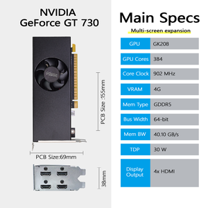 การ์ดจอ PANDL รุ่นใหม่ รองรับการเชื่อมต่อหลายหน้าจอ 4xHDMI หน่วยความจำ <span class=keywords><strong>4GB</strong></span> GDDR5 GeForce GT730 <span class=keywords><strong>GPU</strong></span> 384 คอร์ แบบ Low Profile พร้อมพัดลมระบายความร้อน - Product Image 2