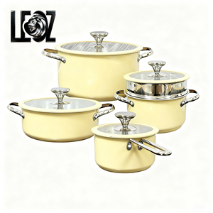 Bán buôn tùy chỉnh thời trang màu vàng 304 thép không gỉ đồ dùng nhà bếp cảm ứng với Glass Bìa lò máy rửa chén Bộ đồ nấu nướng - Product Image 1
