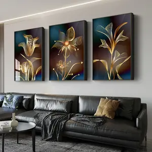 Abstrakte schwarze goldene Blume Luxus Poster nordische Kunst Pflanze Blatt Leinwand Malerei moderne Wandbild