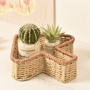 Handmade Woven Paper Rope Storage <b>Basket</b> Rectangle Desktop Organizer Living Room Snack <b>Tray</b> Household Storage - Product Image 1