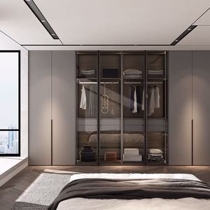 Armario Moderno con Paneles <span class=keywords><strong>Empotrados</strong></span>, Armario de Dormitorio a Medida con Nicho Empotrado con Acabado en Madera e Iluminación LED para Proyecto de Villa - Product Image 5