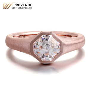 Provence custom Unisex Brushed texture 18k rose gold ring 1carat Asscher Cut White moissanite ring Anniversary Party Gift - Product Image 1