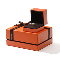 Coffret cadeau de luxe pour bijoux orange avec sac en papier et ruban, emballage haut de gamme en carton pour bague
