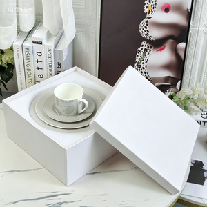 Hot <b>Sale</b> 2pcs Nordic Luxury Grey Runway Restaurant Set Porcelain Plate with Gift <b>Box</b> - Product Image 3