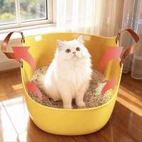 Grande litière pour chat à transporter à la main, pliable, portable, anti-déversement, pour les voyages, les sorties, les fournitures pour animaux de compagnie