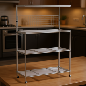 Adjustable 4 Tier <b>Bakers</b> <b>Rack</b> With Wheels Silver Metal Kitchen Storage Shelf Modern Design - Product Image 2