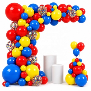 Articles et décorations pour fête d'anniversaire sur le thème du cirque : guirlande d'arche de ballons en latex rouge, bleu et jaune de 5, 10, 12 et 18 pouces - Product Image 1