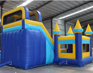 Istana tiup kustom tarpaulin PVC dengan Blower Modular pelangi Logo kustom Modern uniseks