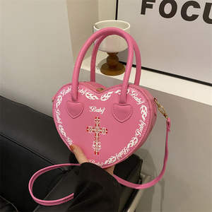 Bolso Tote de PU con Cierre, Estilo Forestal Artístico, Color Sólido, Novedad 2024, Moderno, Bandolera, con Forma de Corazón para Mujer - Product Image 4