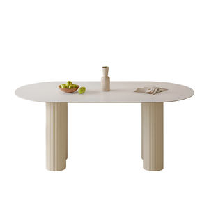 الحد الأدنى كريم أبيض بيضاوي الحجر متكلس مجموعة 6 كراسي الرخام طاولة مطعم كرسي أثاث غرفة الطعام - Product Image 6