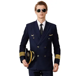 Custom Double breasted pilot uniform jas met accessoires voor airline pilot uniform