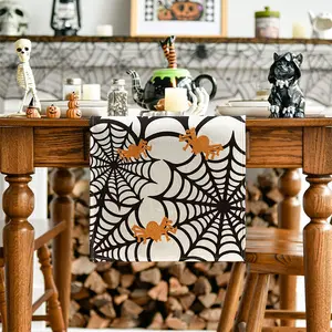 Halloween Hitze beständiger Tisch läufer für runde Tische Bohemian Sublimation Greenery Tapisserie Gelbgrünes Pailletten moos