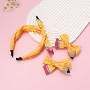 Ensemble d'accessoires pour cheveux pour filles : pinces à cheveux en tissu personnalisées avec nœuds crayon et design créatif, et bandeaux pour la rentrée scolaire - Product Image 5