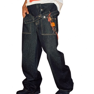 Pantalones Vaqueros Rectos de Moda al por Mayor para Hombre, de Cintura Alta, Holgados, con Bolsillos Invertidos, de Mezclilla Cruda - Product Image 5