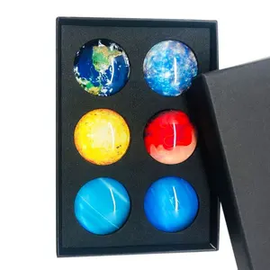OEM круглые купольные магниты на холодильник из хрустального стекла, сувенирные 6 магнитов в подарочной бумажной коробке