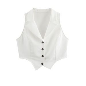 Chaleco Blanco con Cuello de Solapa y Botones Negros para Mujer, Traje Formal Tejido - Product Image 1