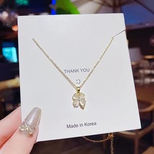Four Leaf Clover Necklace Cat's Eye Stone <b>Titanium</b> Steel Clavicle <b>Chain</b> Gift Fashion Jewelry - Product Image 2