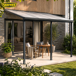 SEEYES Pergola en aluminium avec toit en polycarbonate, <span class=keywords><strong>abri</strong></span> <span class=keywords><strong>de</strong></span> terrasse mural, <span class=keywords><strong>abri</strong></span> <span class=keywords><strong>de</strong></span> <span class=keywords><strong>jardin</strong></span> extérieur, pergola inclinée - Product Image 1