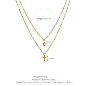 Collar de Acero Inoxidable con Zirconia, Diseño de Cruz, Resistente al Agua y al Deslustre, Chapado en Oro de 18k, Doble Collar para Mujer - Product Image 6