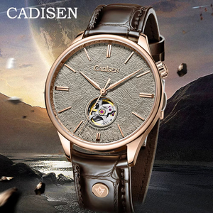 Montre pour homme <span class=keywords><strong>Cadisen</strong></span>, mouvement Miyota, squelette, mécanique manuelle, décontractée, bracelet en cuir, saphir, étanche 5ATM - Product Image 2