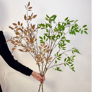 Branche de feuille de banian artificielle Jinxi, fleur en soie jaune-vert, style nordique, décoration murale de bureau, décoration de salon à domicile - Product Image 3