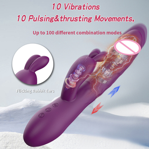 Vibrateur lapin G-spot avec oreilles de lapin pour stimulation du clitoris, vibrateur dildo étanche stimulateur du clitoris avec 10 vibrations - Product Image 1