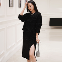 Ensembles pour femmes veste jupes genou logo personnalisé style coréen vêtements d'hiver pour femmes ensemble deux pièces