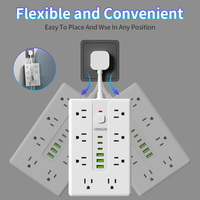 Multiprise murale américaine avec 16 prises, 3 ports USB Type-C, protection contre les surtensions 10A, protection contre les surcharges, utilisation hospitalière