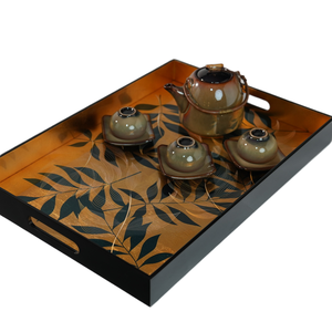 Bandejas de Servicio de Laca Contemporáneas con Asas, Bandejas Apilables de Alto Brillo para Comedor, Servicio de Té y Exhibición - Product Image 1