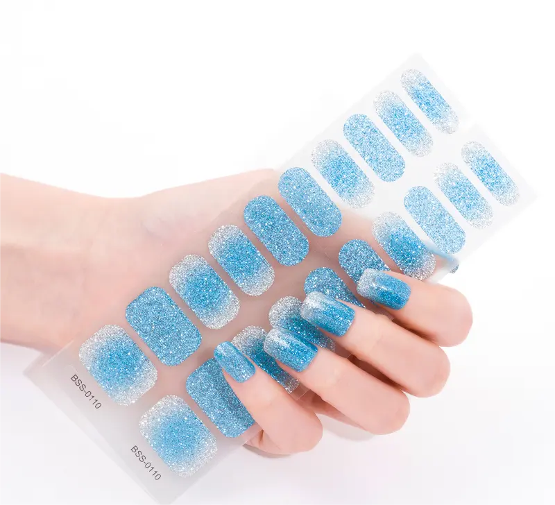 2024 Sparkling Blue Gel Nail Wraps Semi Durci Autocollants Wraps Kit Nouveau Design Art