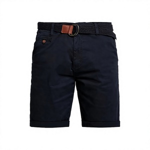 Shorts Bermuda en Coton Bleu Marine pour Homme, Taille Mi-Haute, Fermeture Boutonnée, Décontracté, Uni, Tissé Oxford Respirant - Product Image 1