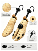 Embauchoir réglable en bois de pin avec crochet de suspension, extensible, pour chaussures en cuir homme et femme, anti-plis