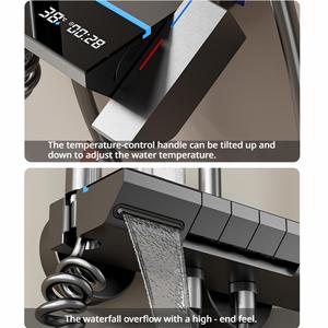 Ensemble de douche mural gris anthracite économique, avec robinet mitigeur bain-douche à jet pluie et commandes à touches piano, système complet - Product Image 4