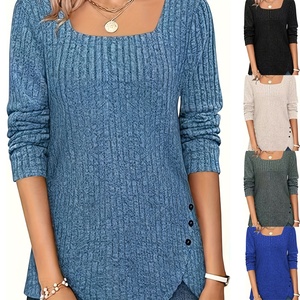 Pulls pour femmes Automne 2024 Légers à manches longues Col carré Tunique - Product Image 1