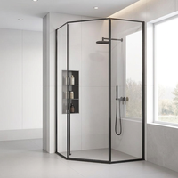 Paroi de séparation de douche en verre de type diamant, séparation sèche et humide, toilettes domestiques, écran de bain extrêmement étroit, porte coulissante