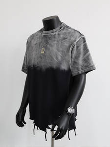 A25ARK7970/Camiseta Vintage Degradada Lavada para <span class=keywords><strong>Hombre</strong></span>, Manga Corta, Verano, Dobladillo Deshilachado, Alta Gama, Novedad 2025 - Product Image 1