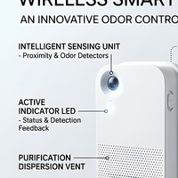 Désodorisant intelligent sans fil pour litière de chat avec détection, capteur, réglage double vitesse, conception sans matériaux nocifs, alimenté par batterie, sans perçage